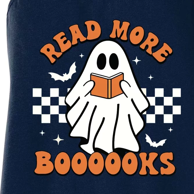 Halloween Read More Books Cute Boo Read A Book Teachers Day Women's Racerback Tank