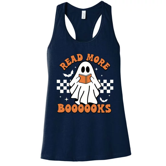 Halloween Read More Books Cute Boo Read A Book Teachers Day Women's Racerback Tank