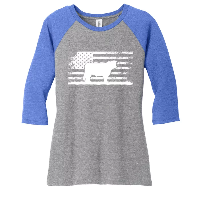 Hereford Rancher Meaningful Gift American Flag For Hereford Cow Farmer Gift Women's Tri-Blend 3/4-Sleeve Raglan Shirt