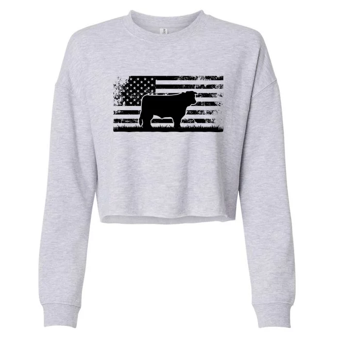 Hereford Rancher Meaningful Gift American Flag For Hereford Cow Farmer Gift Cropped Pullover Crew