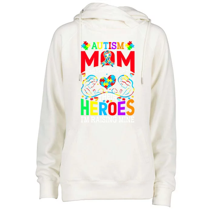 Hero Raising Mine Autism Awareness Autism Mom Gift Womens Funnel Neck Pullover Hood