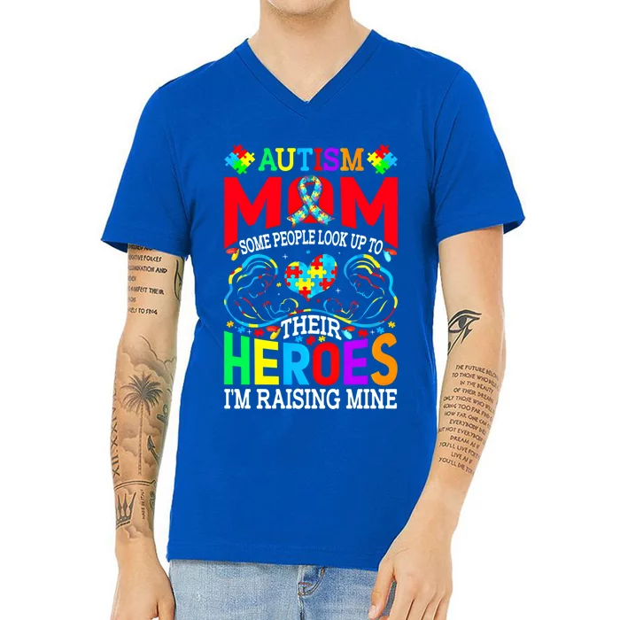 Hero Raising Mine Autism Awareness Autism Mom Gift V-Neck T-Shirt