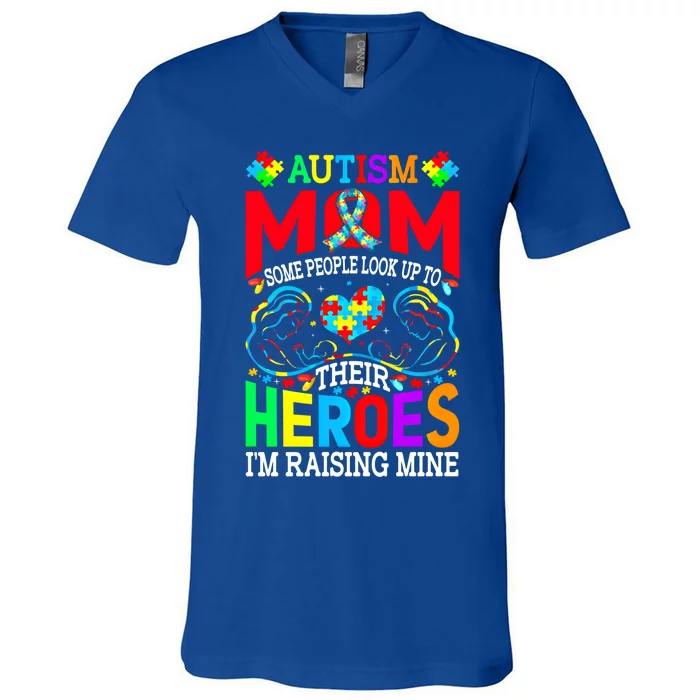 Hero Raising Mine Autism Awareness Autism Mom Gift V-Neck T-Shirt