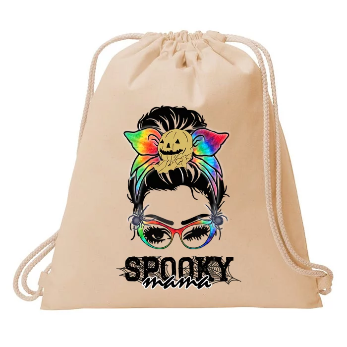 Halloween Rainbow Messy Bun Spooky Mama Gift Drawstring Bag