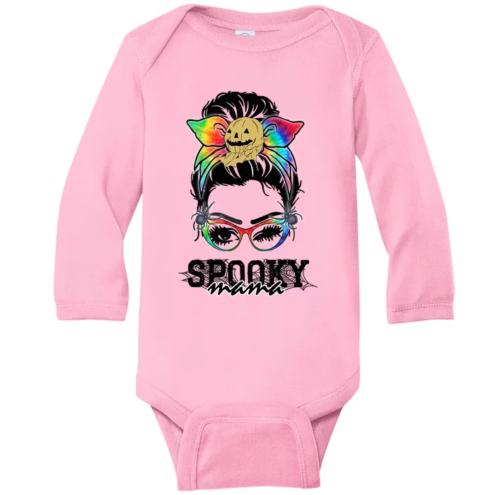 Halloween Rainbow Messy Bun Spooky Mama Gift Baby Long Sleeve Bodysuit