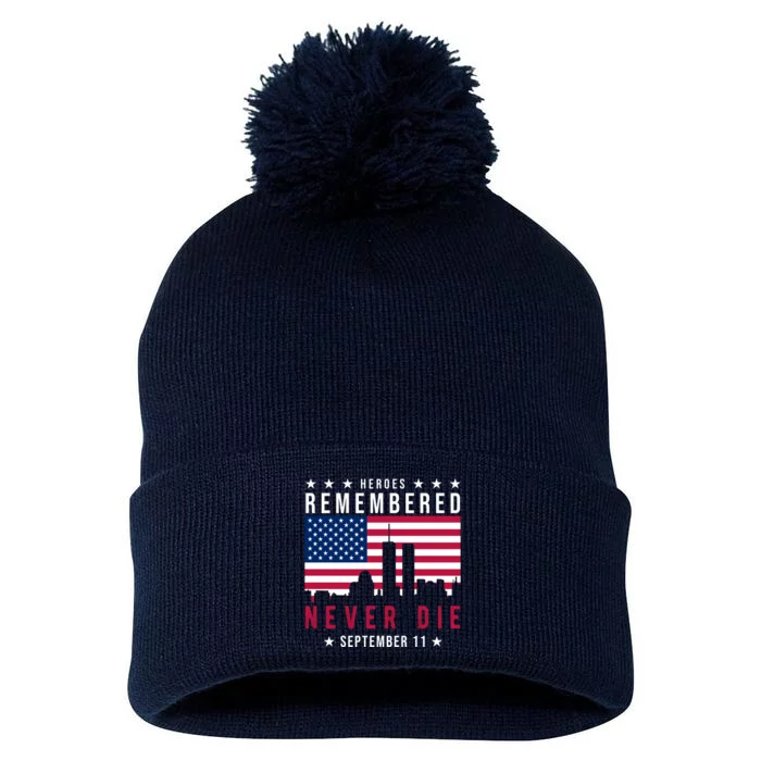 Heroes Remembered Never Die 911 American Flag Pom Pom 12in Knit Beanie