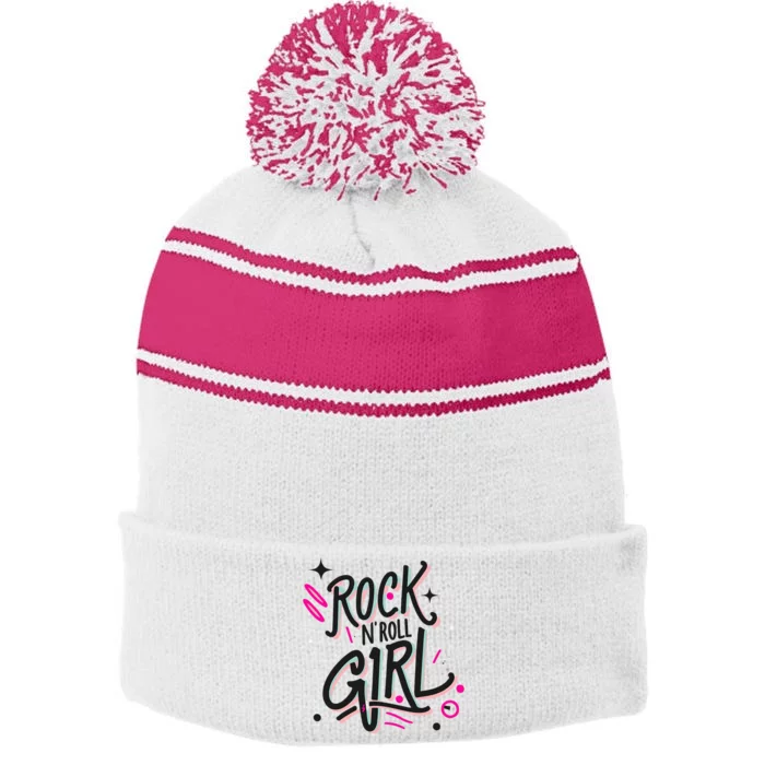 Halloween Rock N Roll Retro Costume Graffiti Stripe Pom Pom Beanie