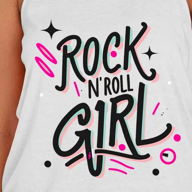 Halloween Rock N Roll Girl Retro Costume Graffiti Women's Knotted Racerback Tank