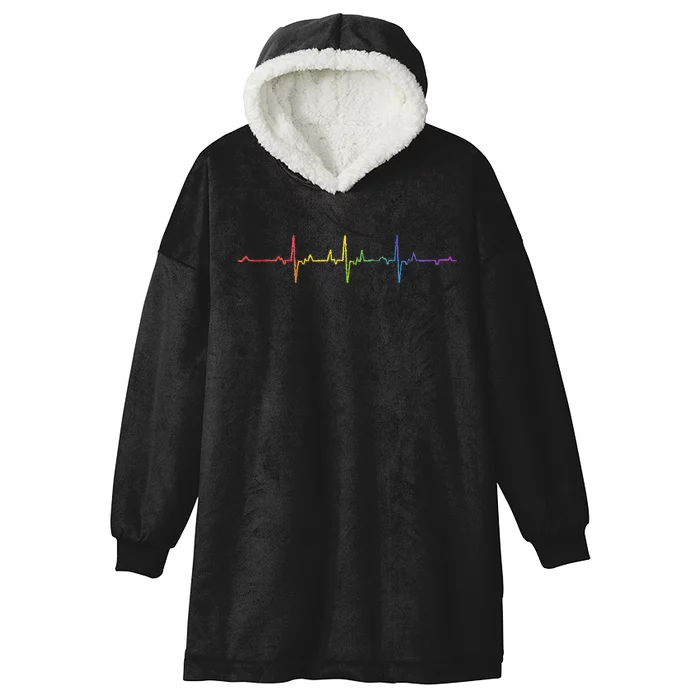 Heartbeat Rainbow Pride Lgbtq Ally Pulse Colors Hooded Wearable Blanket