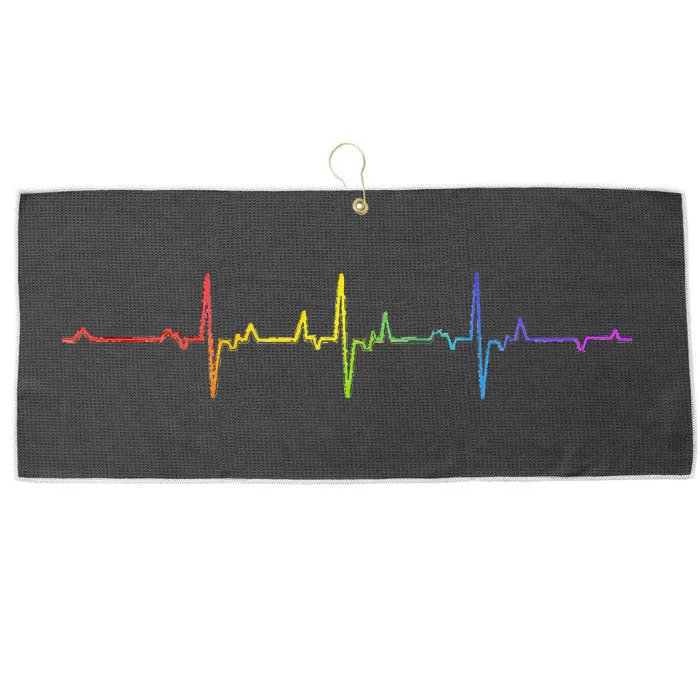 Heartbeat Rainbow Pride Lgbtq Ally Pulse Colors Large Microfiber Waffle Golf Towel