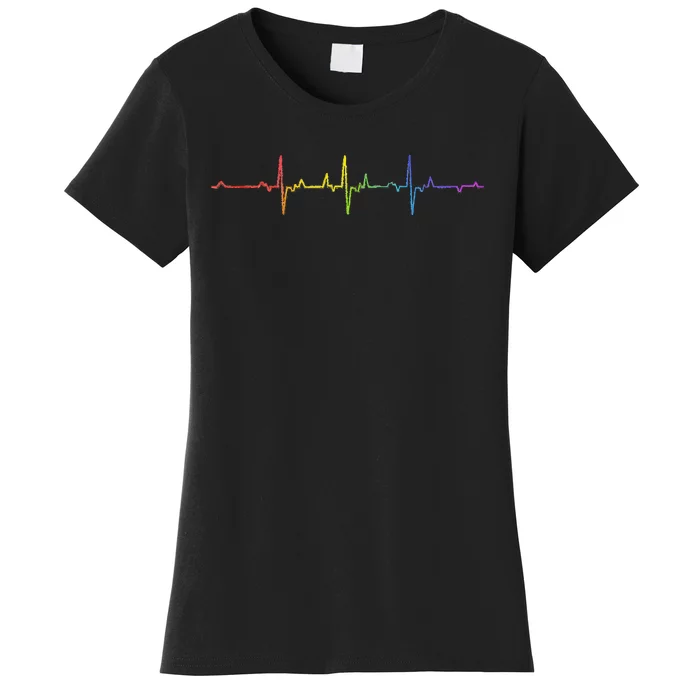 Heartbeat Rainbow Pride Lgbtq Ally Pulse Colors Women's T-Shirt