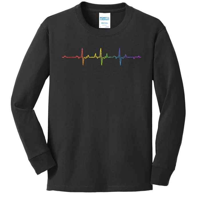 Heartbeat Rainbow Pride Lgbtq Ally Pulse Colors Kids Long Sleeve Shirt