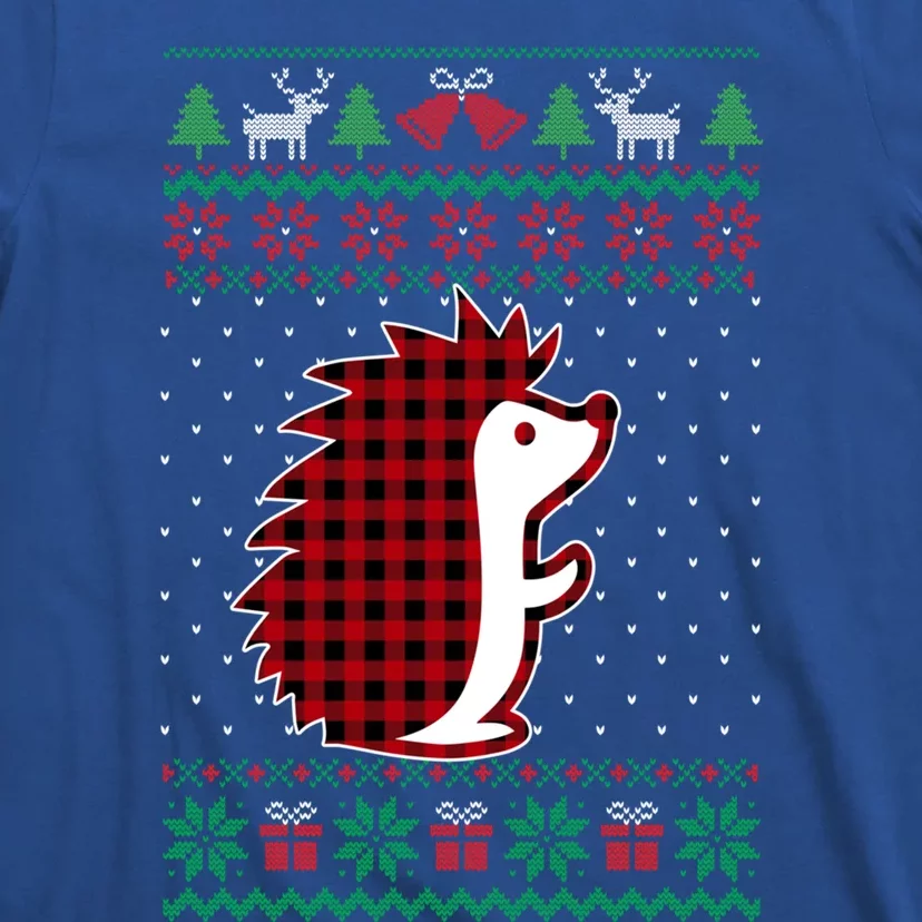 Hedgehog Red Plaid Buffalo Funny Ugly Christmas T-Shirt