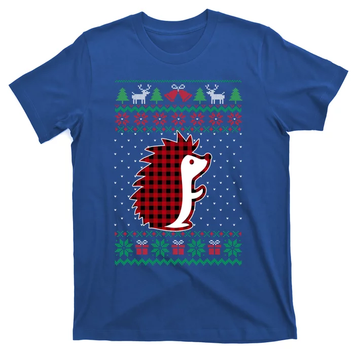 Hedgehog Red Plaid Buffalo Funny Ugly Christmas T-Shirt