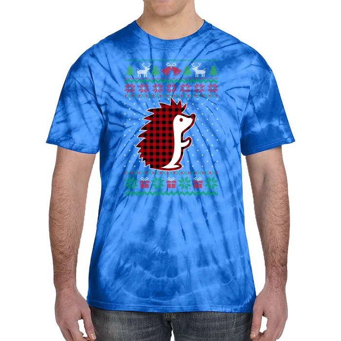 Hedgehog Red Plaid Buffalo Funny Ugly Christmas Tie-Dye T-Shirt