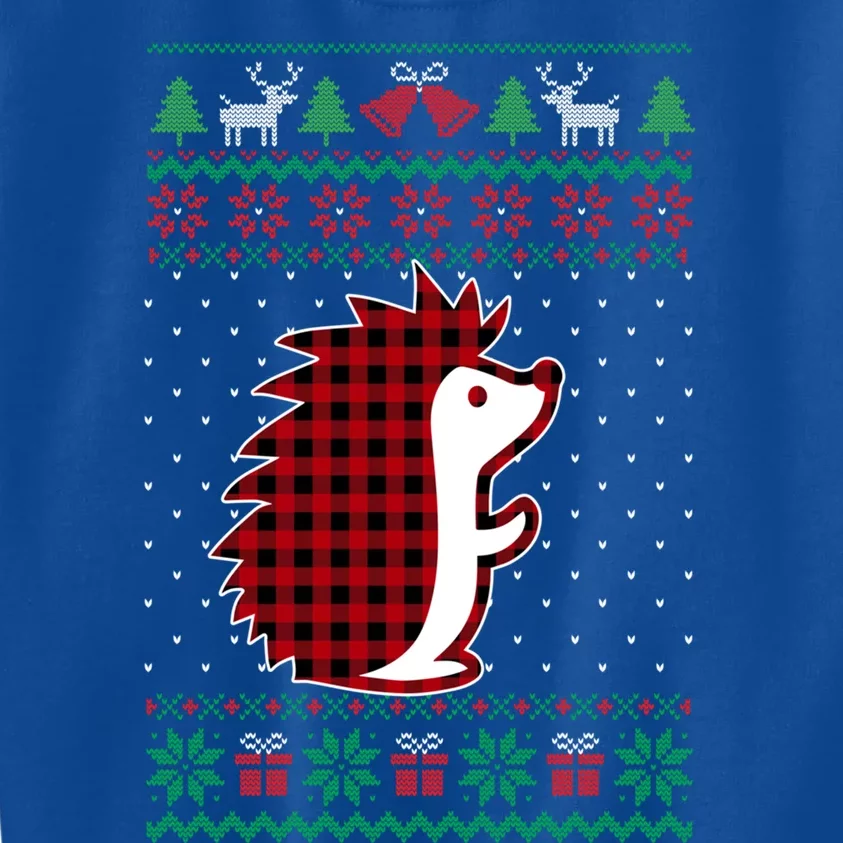 Hedgehog Red Plaid Buffalo Funny Ugly Christmas Kids Sweatshirt