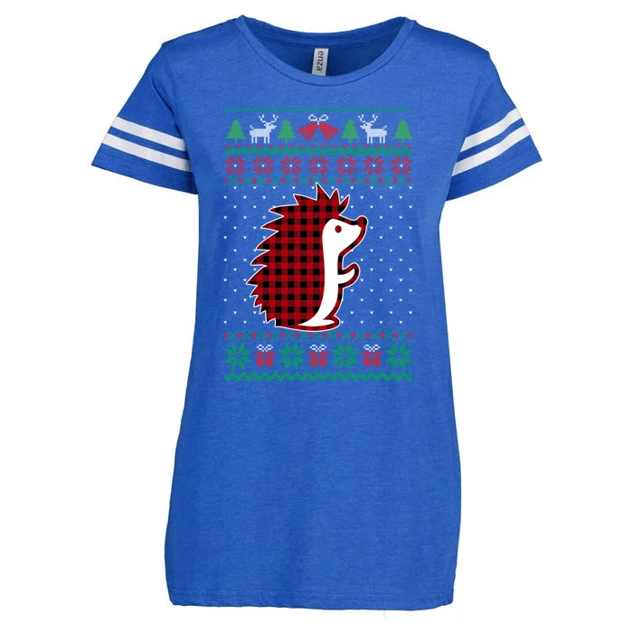 Hedgehog Red Plaid Buffalo Funny Ugly Christmas Enza Ladies Jersey Football T-Shirt