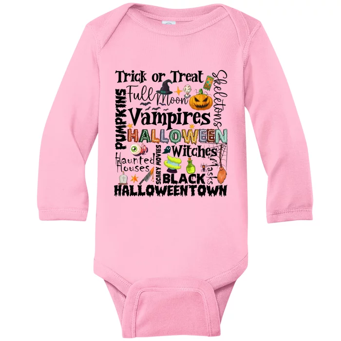 Halloween Retro Pumpkin Ghost Vampires Baby Long Sleeve Bodysuit