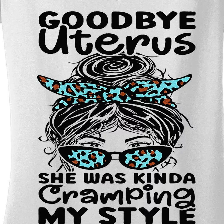 Hysterectomy Recovery Products Uterus Messy Bun Leopard Women's V-Neck T-Shirt