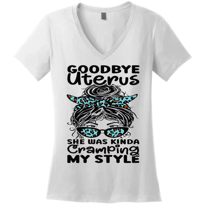 Hysterectomy Recovery Products Uterus Messy Bun Leopard Women's V-Neck T-Shirt