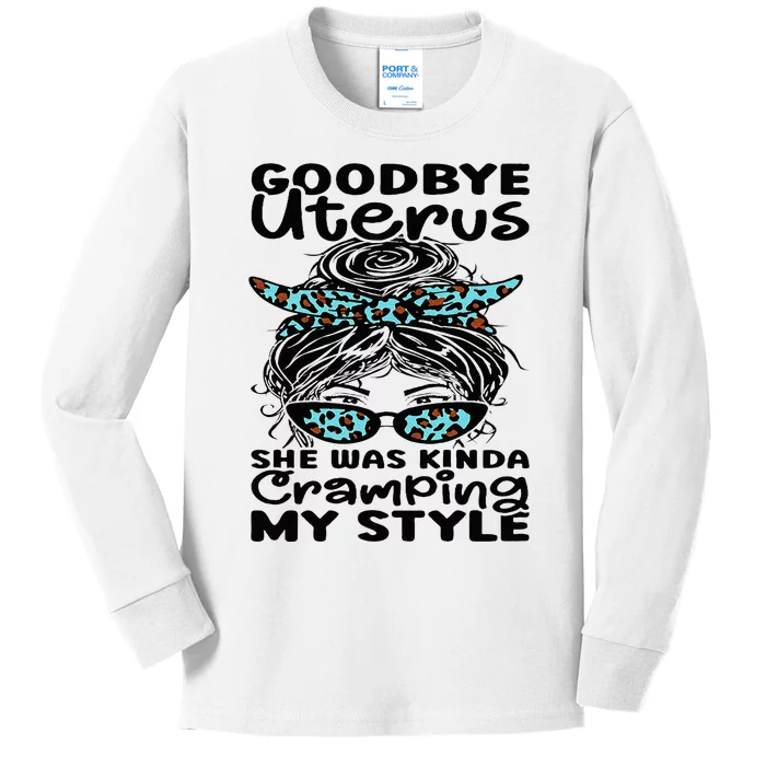 Hysterectomy Recovery Products Uterus Messy Bun Leopard Kids Long Sleeve Shirt