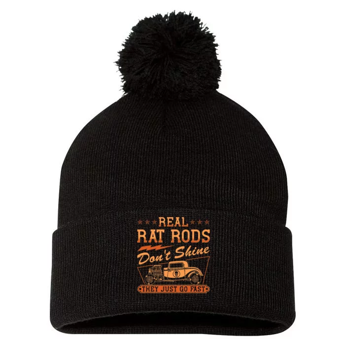 Hot Rod Rusty Car Dont Shine Vintage Rat Rod Pom Pom 12in Knit Beanie