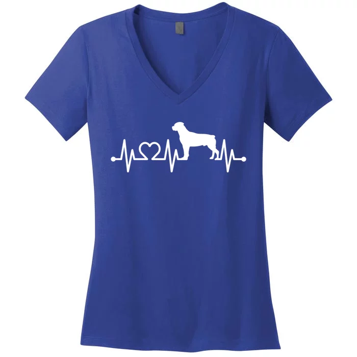 Heartbeat Rott Rottie Rottweiler Pulse For Dog Owners Ecg Gift Women's V-Neck T-Shirt