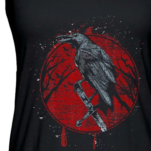 Halloween Raven Red Moon Spooky Night Crow Ladies Essential Flowy Tank