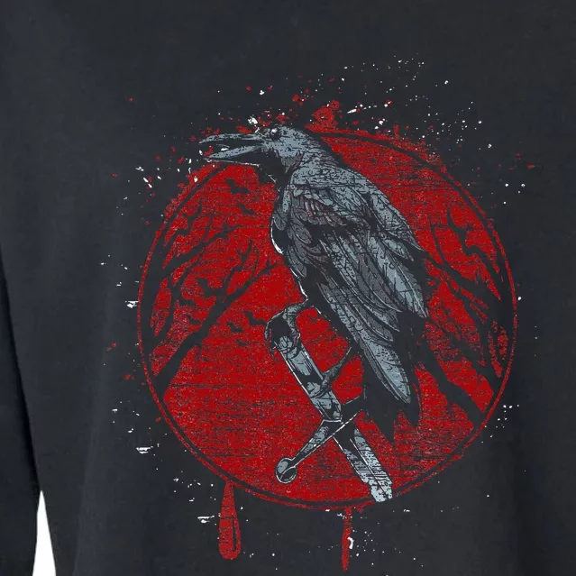 Halloween Raven Red Moon Spooky Night Crow Cropped Pullover Crew