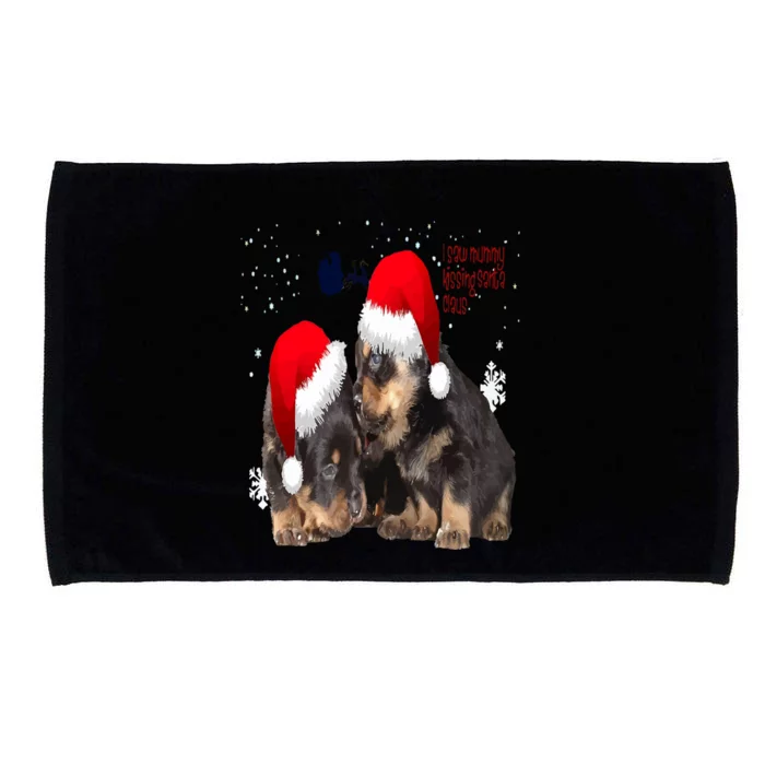 Holiday Ready Rottweilers A Puppy First Christmas Gift Microfiber Hand Towel