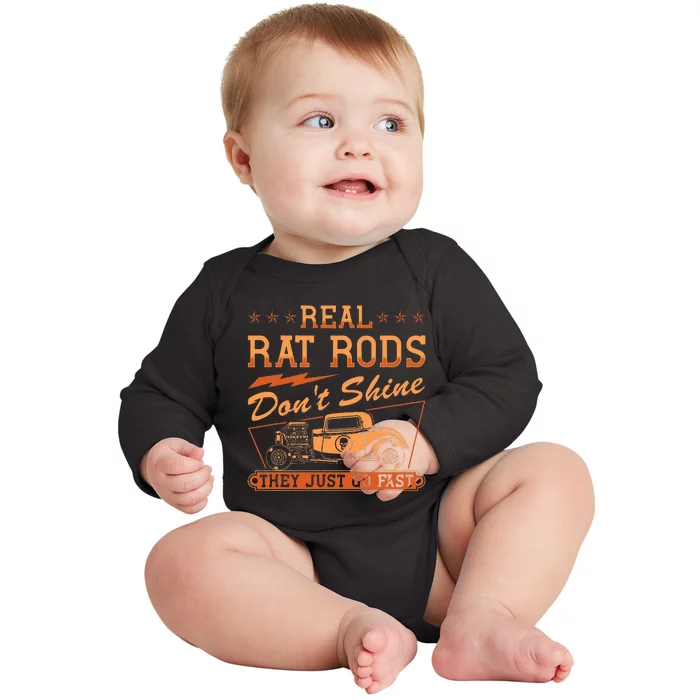 Hot Rod Rusty Car Dont Shine Vintage Rat Rod Baby Long Sleeve Bodysuit