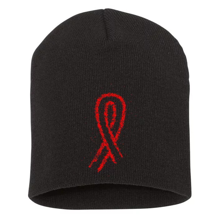 Hiv Red Ribbon World Aids Day Short Acrylic Beanie