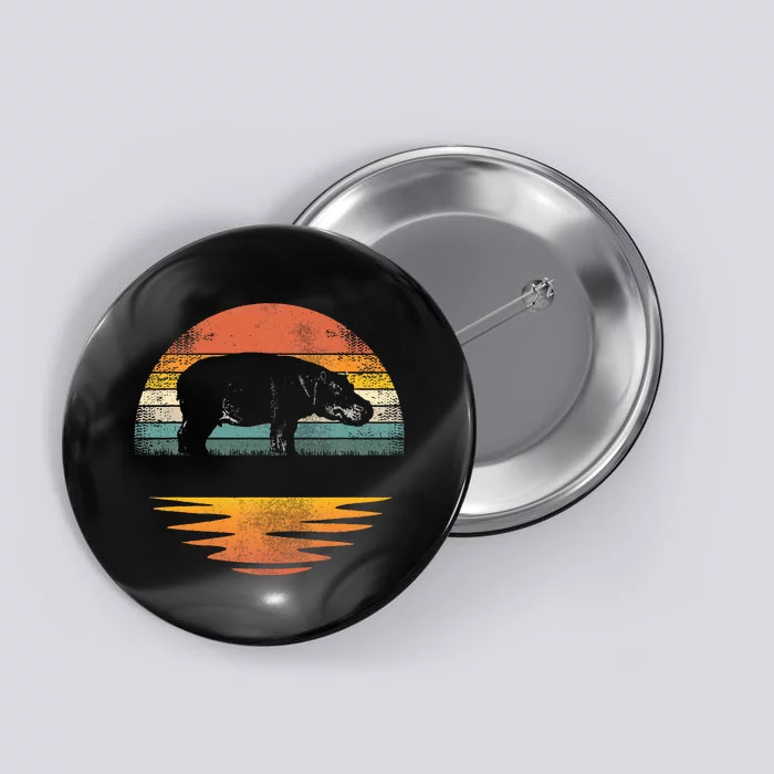 Hippo Retro Sunset Hippo Lover Button