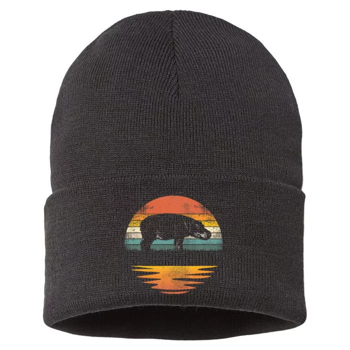 Hippo Retro Sunset Hippo Lover Sustainable Knit Beanie