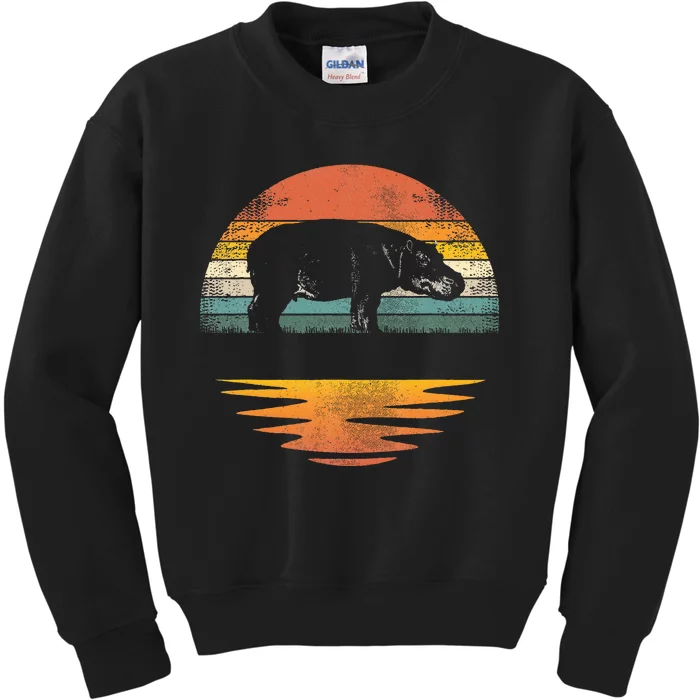 Hippo Retro Sunset Hippo Lover Kids Sweatshirt