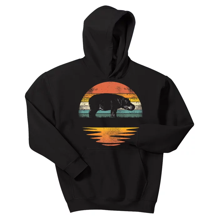 Hippo Retro Sunset Hippo Lover Kids Hoodie