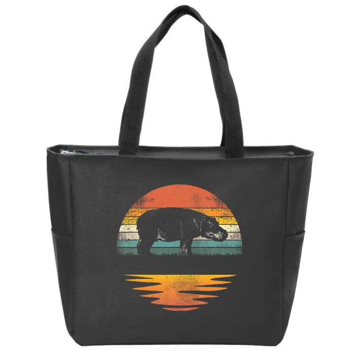 Hippo Retro Sunset Hippo Lover Zip Tote Bag