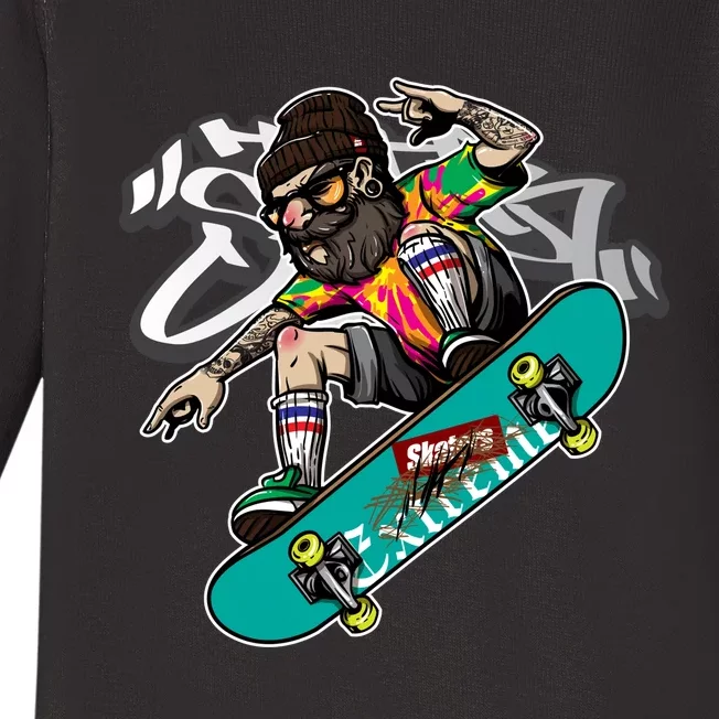 Hipster Riding Skateboard Baby Long Sleeve Bodysuit