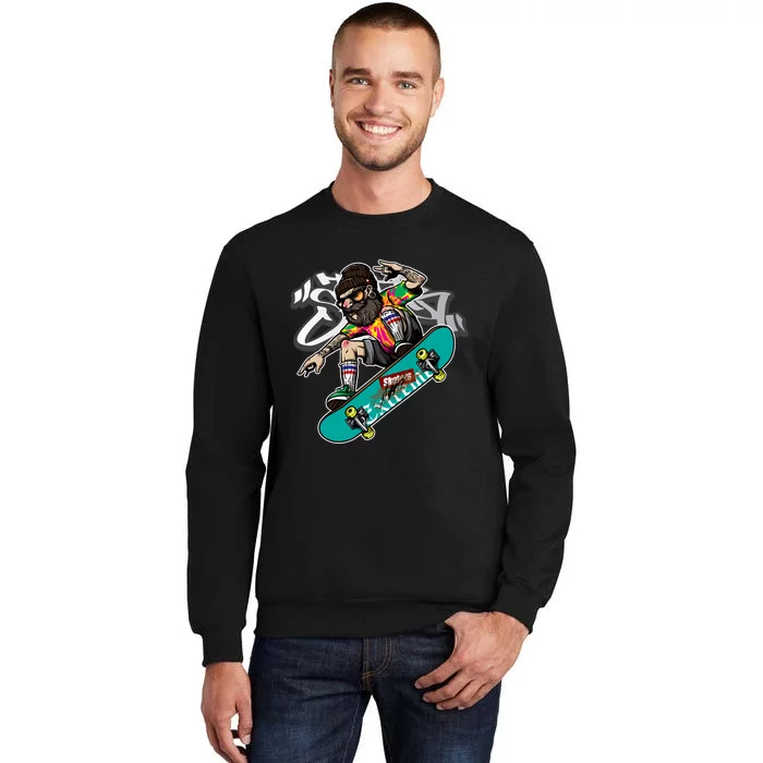 Hipster Riding Skateboard Tall Sweatshirt