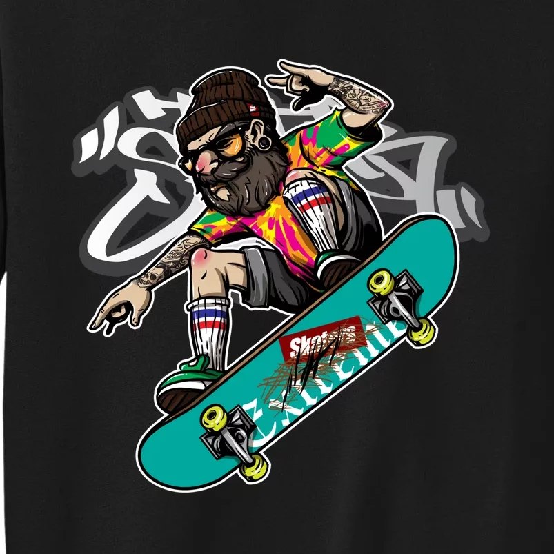 Hipster Riding Skateboard Tall Sweatshirt