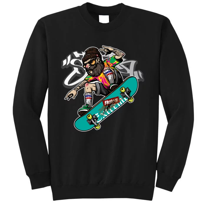 Hipster Riding Skateboard Tall Sweatshirt