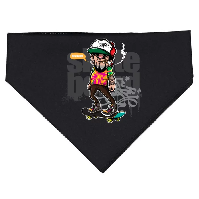 Hipster Riding Skateboard USA-Made Doggie Bandana