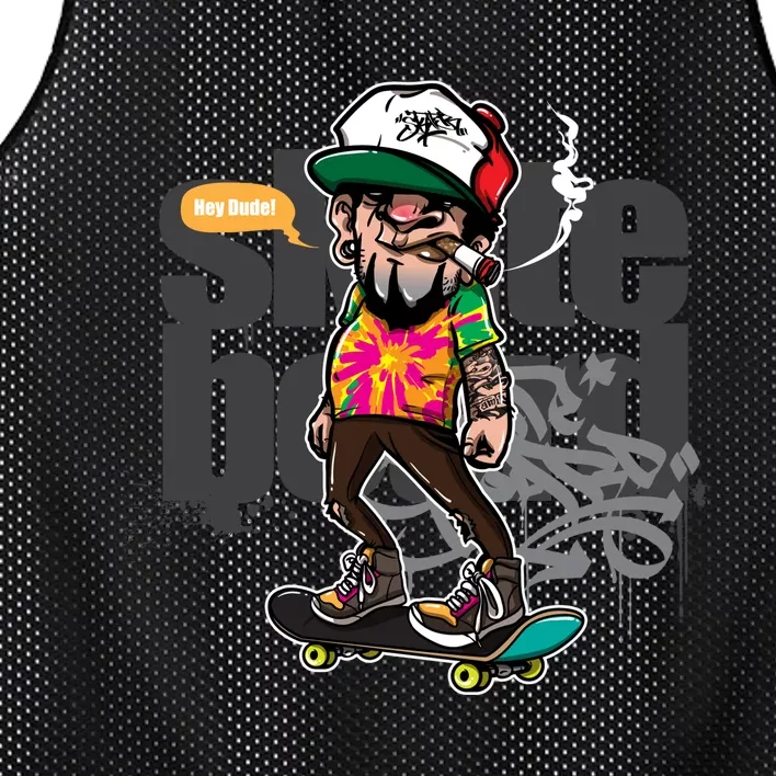 Hipster Riding Skateboard Mesh Reversible Basketball Jersey Tank