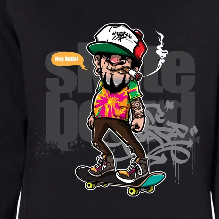 Hipster Riding Skateboard Womens California Wash Sweatshirt