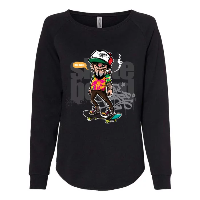 Hipster Riding Skateboard Womens California Wash Sweatshirt