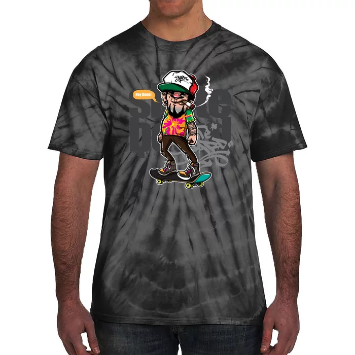 Hipster Riding Skateboard Tie-Dye T-Shirt