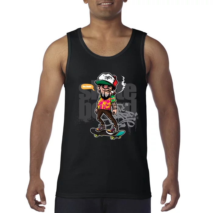 Hipster Riding Skateboard Tank Top