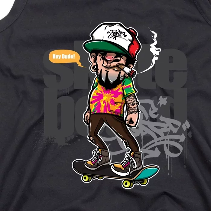 Hipster Riding Skateboard Tank Top