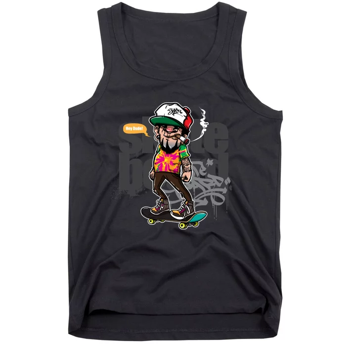 Hipster Riding Skateboard Tank Top