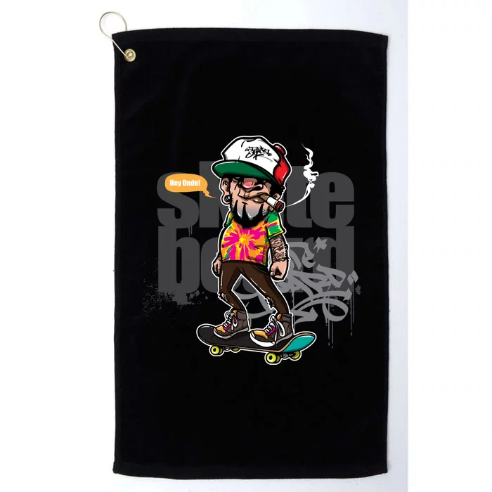 Hipster Riding Skateboard Platinum Collection Golf Towel